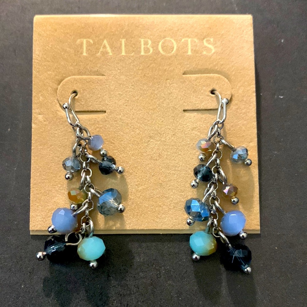 Talbots dangling earrings, blue turquoise, iridescent on silver chain